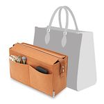 Vercord Felt Purse Organizer Insert Onthego 35 Handbag Tote Bag Organizer Bag in Bag with Removable Zipper (Rectangular, leather, Brown)