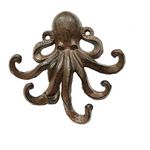 Ymaiss Octopus Key Hooks,Sea Theme Hook,Rustic Brown Cast Iron Octopus Hooks,Coastal Hook,Antique Old Shabby Chic Cast Iron Hooks, Decorative Swimming Octopus Tentacles Hook Matching Screws Included