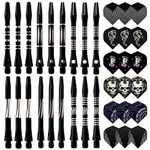 JpGdn 36Pcs Darts Shafts Metal and Flights Set in Black Color Aluminum Dart Stems Darts Throwing Accessories for Dart Games