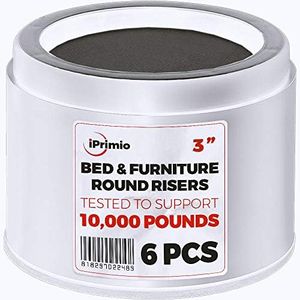 iPrimio Bed and Furniture Risers – 6 Pack White Round Elevator up to 3” & Lifts Up to 10,000 LBs - Protect Floors and Surfaces – Durable ABS Plastic and Anti Slip Foam Grip – Non Stackable