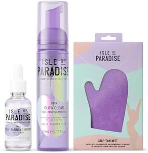 Isle of Paradise Self Tan Mousse, Dark Glow Clear Self Tanning Foam (200 ml) + Isle of Paradise Self Tanning Face Drops Dark (30 ml) + Isle of Paradise Self Tan Mitt for Self Tanning