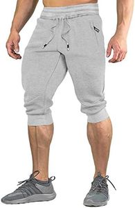 FASKUNOIE Men's Long Shorts Summer 3/4 Gym Workout Training Sweats Shorts with Pockets Gray