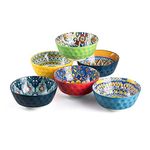 HENXFEN LEAD Ceramic Snack, Dessert Bowls Set of 6-12 Oz Colorful Small Bowl Set for Ice Cream, Nut, Condiment - Porcelain Side Dish Bowls for Dipping, Salsa - Bohemian Style