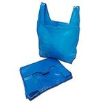 DHANZIPAK 200 x Blue Plastic Vest Carrier Bags, Gift Bags, Lunch Bags, Shopping Bags, Takeaway Bags, 100% Recyclable (11x17x 21inch)