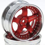 hobbysoul 2pcs RC 1/10 Aluminum Alloy Wheel Rims Hex 12mm Adjustable Offset Silver & Red Color Fit 1:10 RC On Road Drift Touring Car Tires