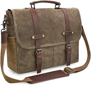 Mens Messenger Bag 15.6 Inch Waterproof Vintage Genuine Leather Waxed Canvas Briefcase Large Leather Computer Laptop Bag Rugged Satchel Shoulder Bag, Khaki