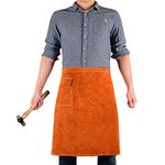 QeeLink Welding Waist Apron with Pocket 24" X 25" Leather Wasit Tools Apron for Men and Women, Brown, 24" X 24"