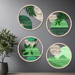 MustHome Wall Plates, Wall Decor Set of 4, Multicolor, Wooden, Wall Plates Decor Hanging, Wall Decor, 10 Inches, Boho, Minilastic, Wood Hanging Decorations for Living Room, Bedroom, Office, Garden