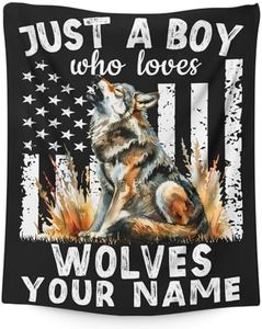 Sharecolor Personalized Blanket for Boys Men, Wolf Throw Blankets Gift for Kids Teens Adults Wolves Lovers, Custom 80"x60" Fuzzy Cozy Throws for Couch Sofa Bed Travel