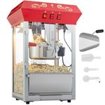 Uargd 850W Popcorn Popper Machine, Red, 8 Oz Kettle Produces 48 Cups per Batch, Countertop Popcorn Maker with Tempered Glass, Includes 4 Scoops, Classic Movie Theater Style
