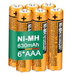 6 Pack HHR-65AAABU NI-MH Rechargeable Battery for Panasonic 1.2V 630mAh AAA Battery for Cordless Phones