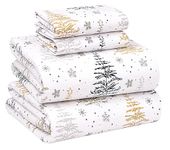 Ruvanti Flannel Sheets King Size - 100% Cotton Brushed King Size Sheets Set - Deep Pockets 16 Inches Bed Sheets - All Seasons Breathable & Extra Soft - Warm & Cozy, 4 Piece, Christmas Tree