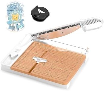 12 Inch Wood Guillotine Paper Cutter, Heavy Duty Wood Base Paper Trimmer with 32 Sheets Paper Cutting Board for Classroom, Crafting, Cardstock, Art Projects (White)