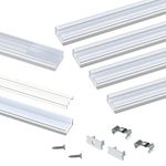 Muzata LED Channel System with Crystal Transparent Diffuser Clear Cover Lens,Aluminum Extrusion Track Housing Profile for Strip Light with Video,6Pack 3.3ft/1M U Shape U1SW WT 1M, LU1 LH1