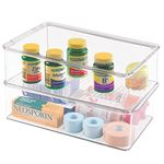 mDesign Stackable Plastic Storage Bin Box with Hinged Lid - Organizer for Vitamins, Supplements, Serums, Essential Oils, Medicine Pill Bottles, Adhesive Bandages, First Aid Supplies - 2 Pack - Clear