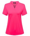 Vidusou Golf Outfit for Women,Golf Shirts for Woman Bowling Shirts Gym Clothes Workout Shirts Running Fishing Hiking Athletic Shirts Black Rose Red X-Large