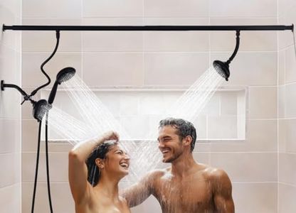 V-Frankness Dual Shower Head for Couples, High Pressure and Adjustable Multimodal Tandem Shower Head System for Two People Rod, 3-Setting Diverter with Holder, 71 Inch Extra Long Hose (Matte Black)
