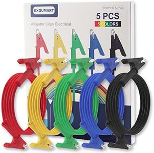 EXQUMART 5 Pcs Heavy Duty Alligator Clips Electrical, Dual Ended Alligator Clip Leads with Insulated PVC Shell, 3.3ft/1m Flexible 15A Copper Test Leads with Alligator Clips for Electrical Testing