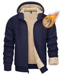 KEFITEVD Men's Sherpa Fleece Lined Hoodies Zip Up Winter Warm Sweatshirt Casual Hoodie Jacket with Pockets,Navy Blue,L