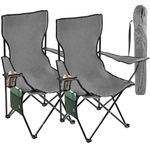 Livhome Set of 2 Camping Outdoor Folding Chairs in Grey - Lightweight Portable Chair with 600D Polyester & Rip Stop | Heavy Duty Steel Frame with Cup Holder and Side Pocket