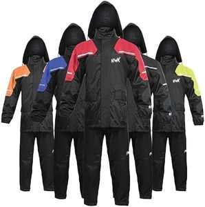 HWK Motorcycle Rain Suit for Men and Women, Two-Piece Waterproof Motorcycle Rain Gear with Reflective Jacket and Pants, All-Season Weatherproof Protection for Riding, Red, 3X-Large