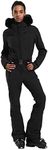 GSOU SNOW Women Ski Suit One Piece Snowsuit Snowboarding Slim Insulated Jumpsuit Waterproof Windproof for Outdoor Sports,Black S