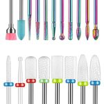 19pcs Nail Drill Bits Sets, 3/32 Inch Diamond Cuticle Electric Nail File and Ceramic Acrylic Gel Nail Bit Kit, Acrylic Nail Art Tools, Carbide Cuticle Remover Bits for Manicure Pedicure, Home Salon