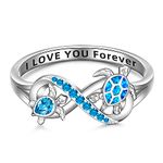 Turtle Ring for Women Infinity Blue Opal Sea Turtle Ring Sterling Silver 925 Cute Ocean Tortoise Band Jewelry Friends Mothers Day Christmas Gifts Size 10, Sterling Silver, Cubic Zirconia