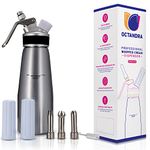 OCTANDRA Professional Whipped Cream Dispenser – 1 Pint Aluminum Cream Whipper Canister - Whipping Siphon - Whip Cream Maker with 3 Stainless Steel Tips, 2 Charger Holders, Brush & Storage Cap