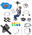 MDK Zip Line for Kids and Adults Outdoor Up to 350Lbs 150FT with Stainless Steel Zipline Spring Brake, Safety Harness and Steel Trolley Ziplines Kits for Backyards