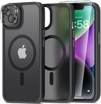 Mootobo 5 in 1 Magnetic for iPhone 14 Case/iPhone 13 Case, Built-in 2 Screen Protector + 2 Camera Protector, Compatible with MagSafe Accessories Military-Grade Protection Case - Black