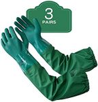 PACIFIC PPE 3 Pairs 26" Rubber Gloves, Chemical Resistant Gloves, Extra-long Heavy Duty Waterproof Gloves with Cotton Liner, Anti-skid, Acid-alkali and Oil, Large