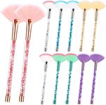 12 Pcs Fan Brushes for Facial Mask Brushes with Glitter Quicksand Handle Cosmetic Facial Fan Brushes Soft Facial Mask Brush Applicator Facial Peel Applicator Face Mask Tools with Pouch (Colorful)