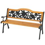 Giantex Outdoor Bench, Garden Bench with Slatted Seat, Curved Armrests, Flower Pattern Backrest, 470 Lbs Capacity, Cast Iron Metal Bench, Patio Bench, Outside Bench for Lawn, Porch, Yard, Park Bench