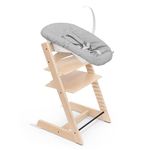 Stokke Tripp Trapp Chair (Natural) with Newborn Set (Grey) - Cosy, Safe & Simple to Use - for Newborns Up to 20 lbs