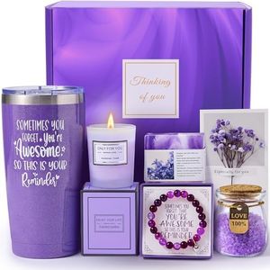 Birthday Gifts for Women, Gifts for Women Mom Wife Her Grandma Sister Friends, Lavender Spa Gift Basket for Her, Self Care Gift Set with 20oz Tumbler, Candle & Bath Salts