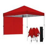 Northroad 10x10 FT Pop Up Canopy, Outdoor Popup Gazebo Shelter w/ 1 Sidewall,Wheeled Carrying Bag,4 Ropes,8 Stakes for Patio,Deck,Garden,Beach（Red）