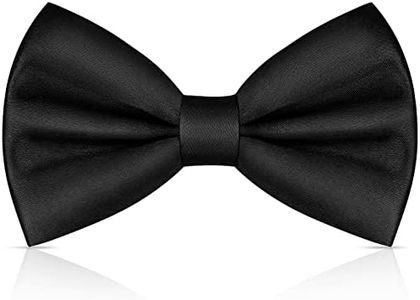 URAQT Men's Bow Tie, Classic Solid Color Pre-Tied Bow Tie for Men, Satin Tux Bowtie, Adjustable Formal Neck Bowtie for Parties, Wedding, Black, One Size