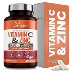 Vitamin C 1300mg and Zinc 40mg High Strength - VIT C and Zinc for Maintenance of Normal Immune System - 120 Vegan Capsules not Tablets - 2 per Daily Serving - Made in The UK by YrHealth