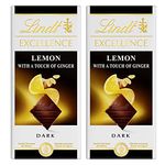 Lindt Excellence Lemon with A Touch Of Ginger Dark Chocolate Bar, 100 g, 2 Pack, White, Black & Yellow