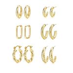 Gold Hoop Earrings Set for Women, 14K Gold Plated Lightweight Hypoallergenic Chunky Open Hoops Set for Gift (Gold Small Size)