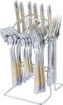 Gold Silverware Set, 24 Pieces Flatware Set with Silverware Holder, Stainless Steel Knives and Forks and Spoons Cutlery Set for 6, Kitchen Utensil Tableware Set with Antiskid Handle (Golden & Silver)