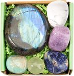 QianCannaor Healing Crystals Set for Calming, Anxiety & Stress with Labradorite Palm Stone, Spiritual Crystals and Gift for Meditation, Manifestation, Reik