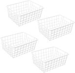 JEUIHAU 4 PCS White Wire Storage Basket, 28 x 22 x 12cm Metal Wire Basket with Handle Wire Basket Freezer for Kitchen, Pantry, Bathroom Storage and Organizer