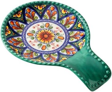 Glowworm Ceramic Spoon Rest for Stove Top, 7.7 Inch Coffee Spoon Holder for Spoons, Ladles, Tongs, Spatula, Farmhouse Utensil Rest for Kitchen Counter Decor, Green