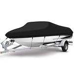 NEVERLAND Trailerable Boat Cover - Waterproof Boat Covers 420D Oxford Fabric Fits V Shape/V-Hull and Tri-Hull Runabouts Pro-Style Bass Boats, Fishing Ski.Fit Length 14-16ft,Beam Width up to 90".