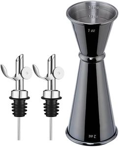 Pafusen Jigger for Bartending, Japanese Professional Cocktail, 2 OZ 1 OZ with Measurements Inside, Premium 304 Stainless Steel (Black, 1 Jigger+2 Auto Flip Pourers)