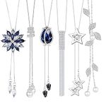 Adramata 4-6Pcs Long Sweater Necklace for Women Silver Plated Butterfly Flower Rhinestone Tassel Pendant Statement Neckace Elegant Jewelry Accessories