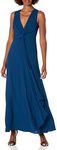 BCBGMAXAZRIA Women's Floor Length Evening Gown with Plunging Neckline, Poseidon, 6