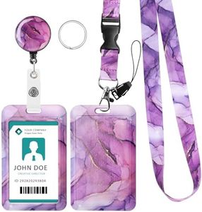 Hianjoo Badge Holder Retractable with Lanyard, ID Card Holder with Belt Clip Retractable Reel Neck Lanyard for Students Office Staff, Purple Marbling